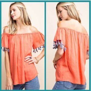 OFF-SHOULDER TOP with COLOR FRINGE PACK of 3